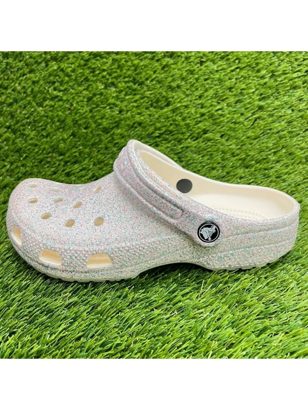 Crocs Classic Glitter Clog Girls Size 5Y Purple Blue Outdoor Slip On Sandals